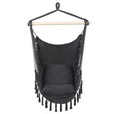 Haoyye Tassel Hanging Chair with Pillow Hammock Style Swing Seat with Decorative Fringe Comfortable Cotton Canvas Lounge Chair for Indoor Outdoor Use Ideal for Porch Balcony Backyard Garden Patio Relaxation